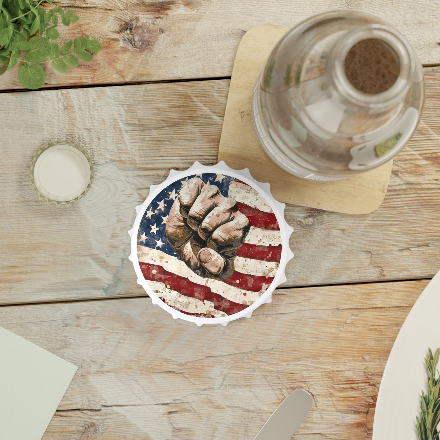 American Flag and Fist Bottle Opener: Open Your Beverages with Patriotic Pride