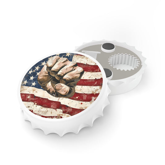 American Flag and Fist Bottle Opener: Open Your Beverages with Patriotic Pride