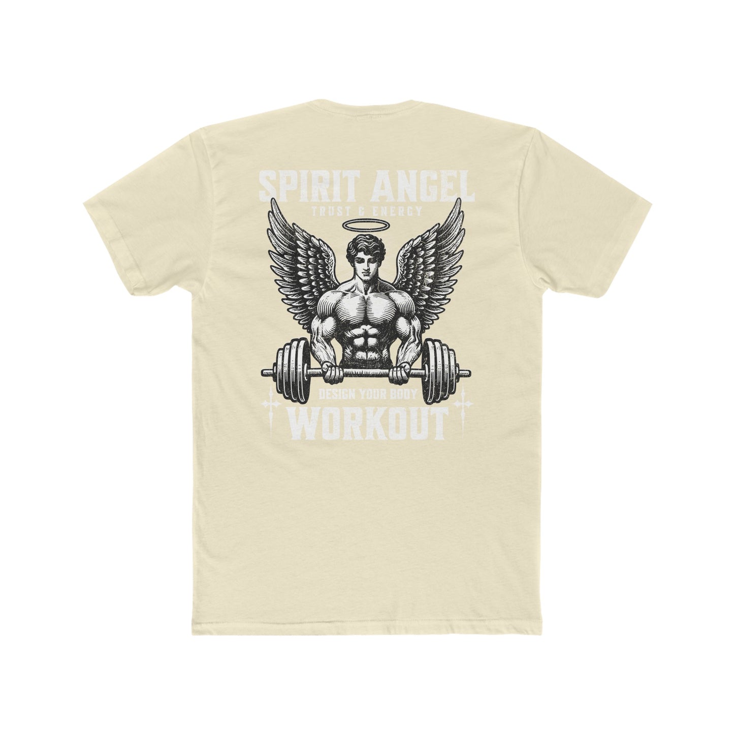 Men's Cotton Crew Tee - "Spirit Angel Trust and Energy Design Your Body and Work Out": Motivate Your Fitness Journey