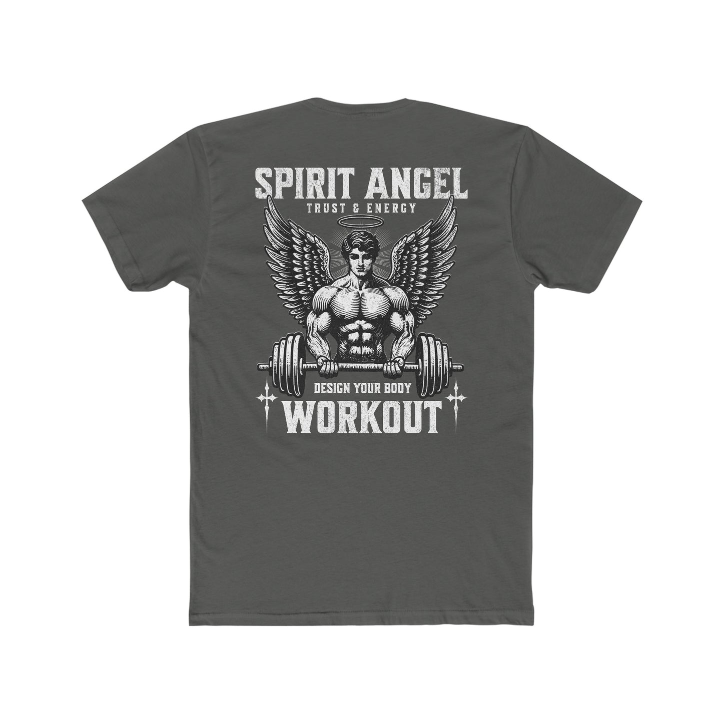 Men's Cotton Crew Tee - "Spirit Angel Trust and Energy Design Your Body and Work Out": Motivate Your Fitness Journey