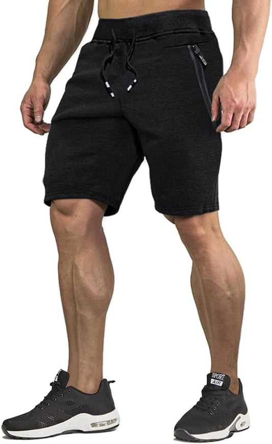 Men'S Cotton Joggers Casual Workout Shorts Running Shorts with Zipper Pockets